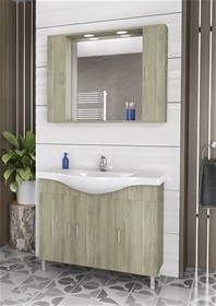 Έπιπλο Μπάνιου Πλήρες Σέτ ΑLBA 100 /ELM WOOD 2 με Νιπτήρα και Καθρέπτη με Δύο Ερμάρια 