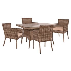 ΣΕΤ 5ΤΜΧ RATTAN ΜΕ ΤΡΑΠΕΖΙ 120X70Χ75Υ & ΠΟΛΥΘΡΟΝΕΣ ΜΕ ΜΑΞΙΛΑΡΙΑ ΜΠΕΖ ΚΑΦΕ 