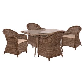 ΣΕΤ 5ΤΜΧ RATTAN ΜΕ ΤΡΑΠΕΖΙ 150X90Χ77Y & ΠΟΛΥΘΡΟΝΕΣ ΜΕ ΜΑΞΙΛΑΡΙΑ ΜΠΕΖ 