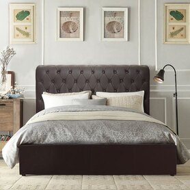 ΚΡΕΒΑΤΙ QUEEN  ΔΙΠΛΟ 150Χ200 T.CHESTERFIELD ΣΚΟΥΡΟ ΚΑΦΕ 157.5X221X95Yεκ.